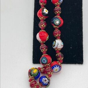 3.23.26-30 Vintage Red Venetian Millefiori Beaded Necklace